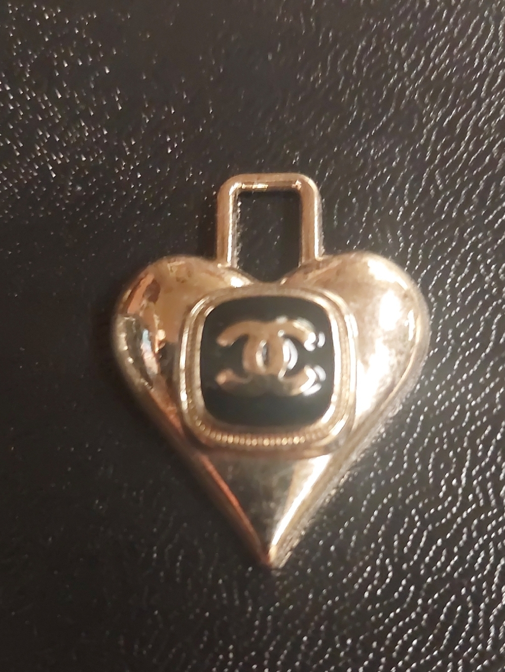 CC Gold Heart Charm Pendant with Black Center CC Emblem